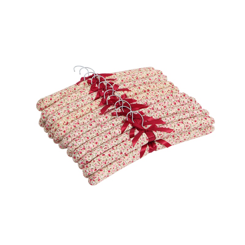 欧润哲 衣架 红色碎花花布10只套装 海绵挂衣架防变型防勾海棉衣架衣服撑子