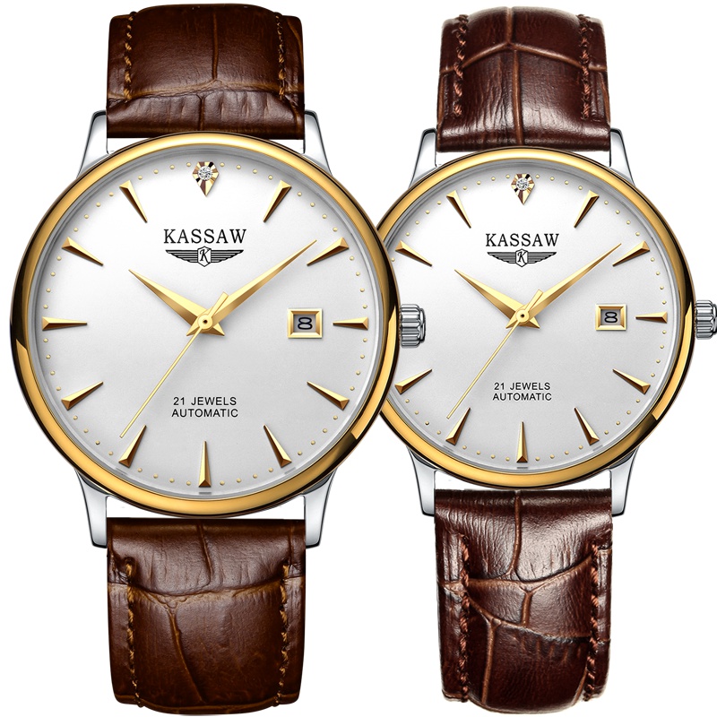 卡梭(KASSAW)手表自动机械表男表时尚商务休闲皮带蝴蝶扣男士手表女表防水情侣表K865GL