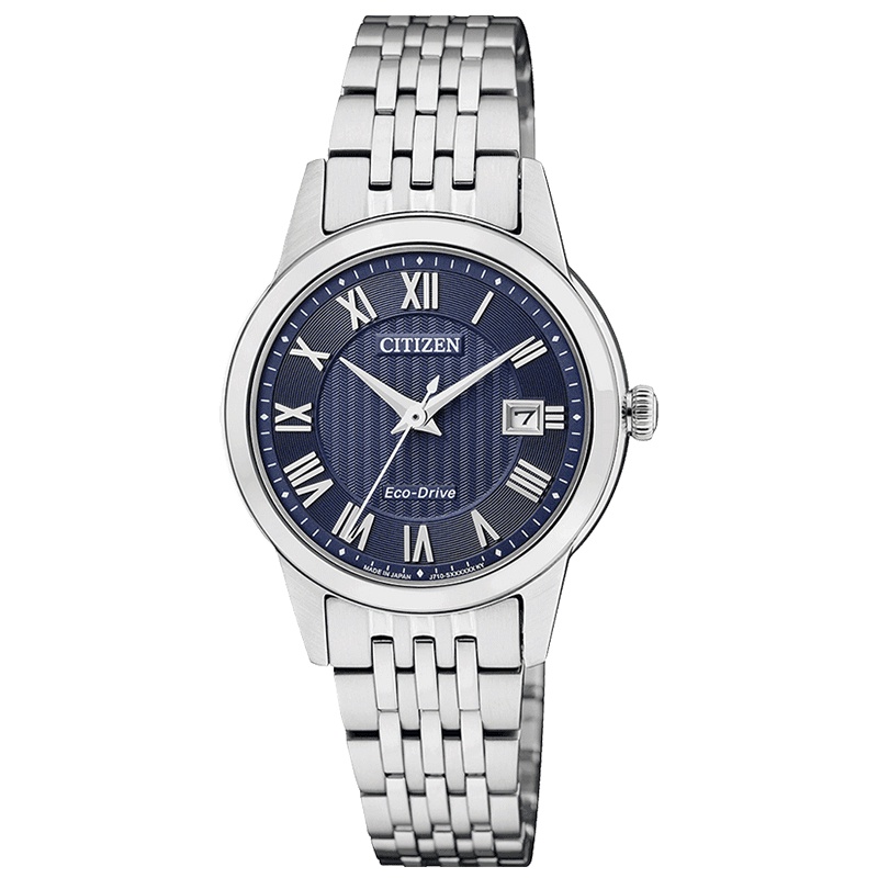 西铁城(CITIZEN)光动能日期显示不锈钢表带表壳蓝盘时尚女表FE1080-51L