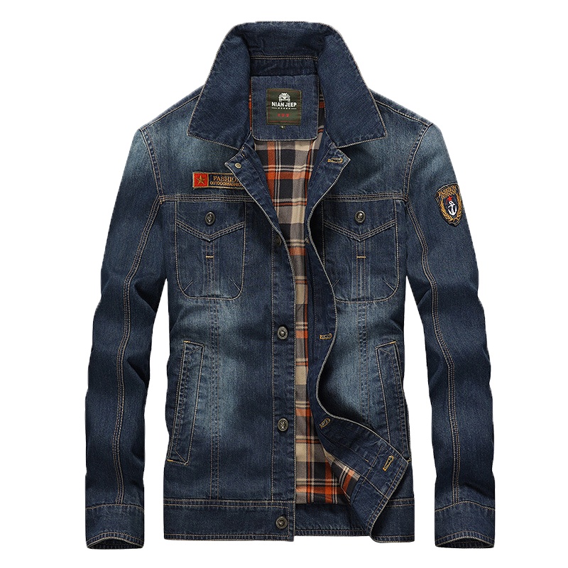 简号男士春秋工装牛仔夹克外套男中青年翻领耐磨商务休闲修身多口袋牛仔茄克大码男装外套3259