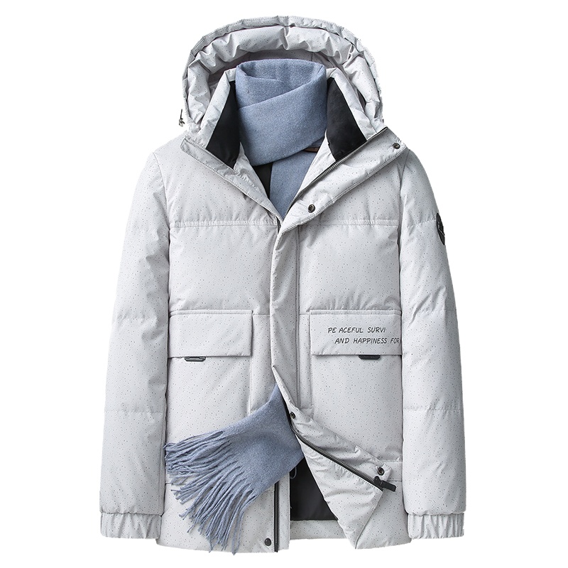 冬季新款90白鸭绒连帽羽绒服男士加厚中长款潮流98630