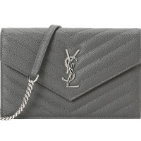 YSL 圣罗兰 MONOGRAM 单肩包 斜挎包 链条包 信封闹 颗粒纹理提花真皮 斜挎包393953 银链