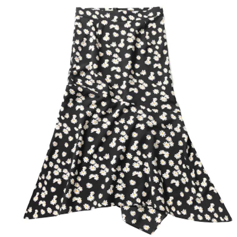 [LT新款]拉夏贝尔港风复古碎花高腰显瘦中长款半身裙女甜美百搭休闲小雏菊