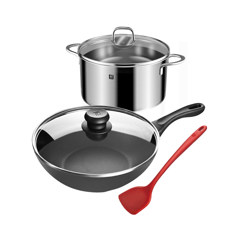 德国双立人(ZWILLING)中式不粘炒锅套装家用厨房煎炒牛排锅汤锅硅胶铲组合电磁炉煤气灶通用