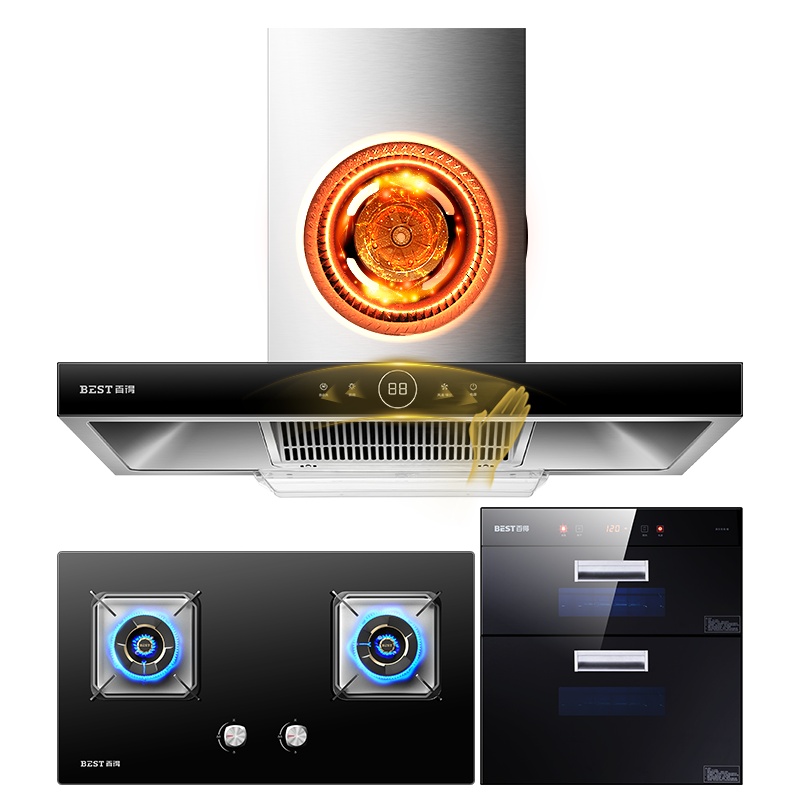 华帝 百得(BEST) E112+QE52+DX11顶吸烟灶套餐 21m³欧式抽油烟机燃气灶消毒柜套餐(天然气)