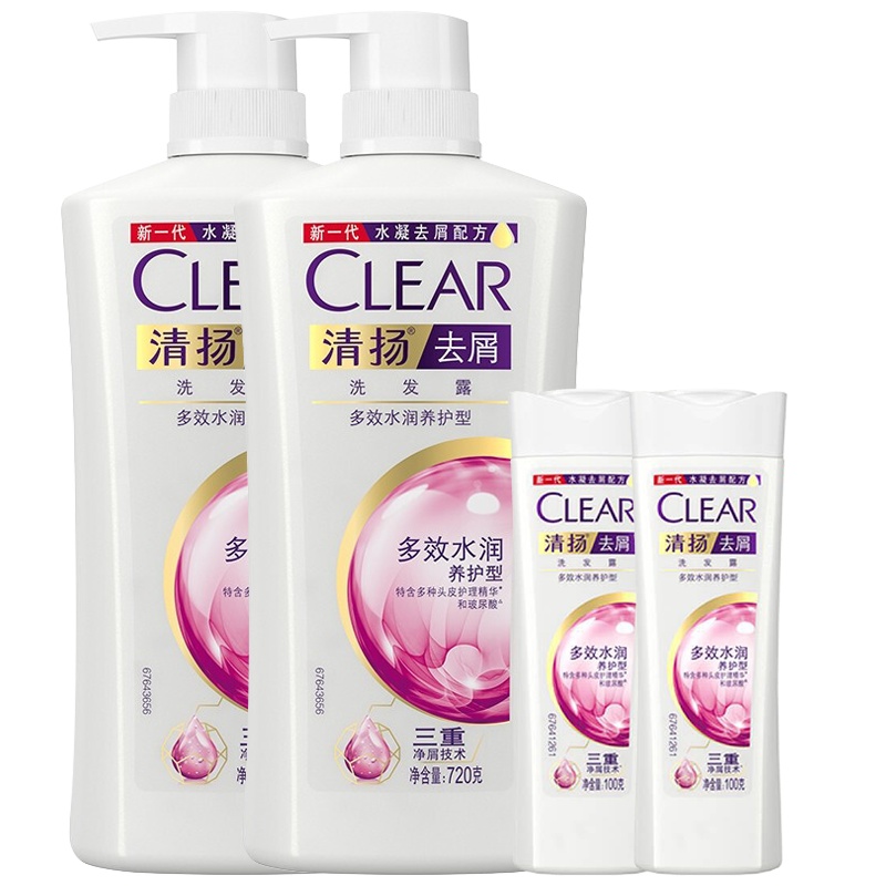 清扬(CLEAR)去屑洗发水套装 多效水润型720gx2+100gx2[易烊千玺同款持久抗氧修护]