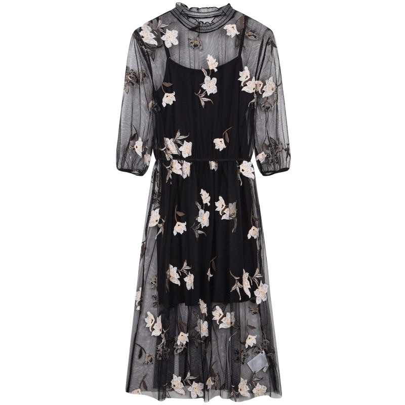 拉夏贝尔Puella夏季女装新款性感气质显瘦纱裙碎花套装连衣裙女20012163