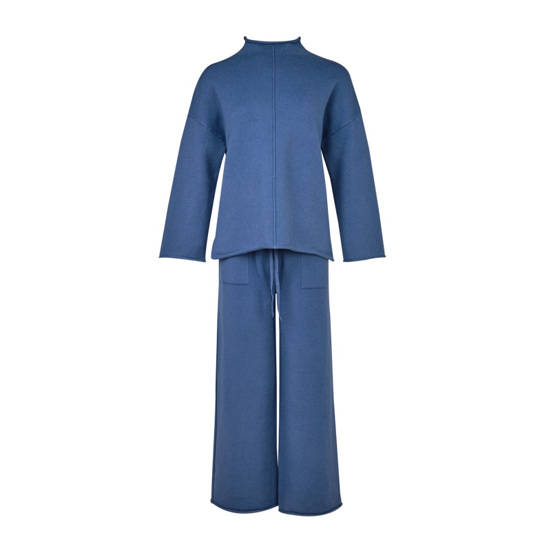 晚白 2020春季新品针织套装纯色宽松针织衫高腰阔腿裤休闲两件套女