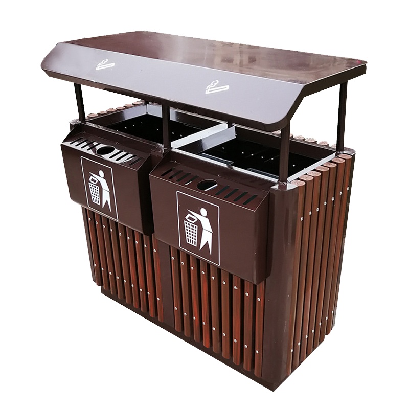 【规格：豪华款+塑胶木（双桶）】户外垃圾桶 室外环保新款分类花园景区小区垃圾箱 耐高温易清洗加厚型双桶果皮箱