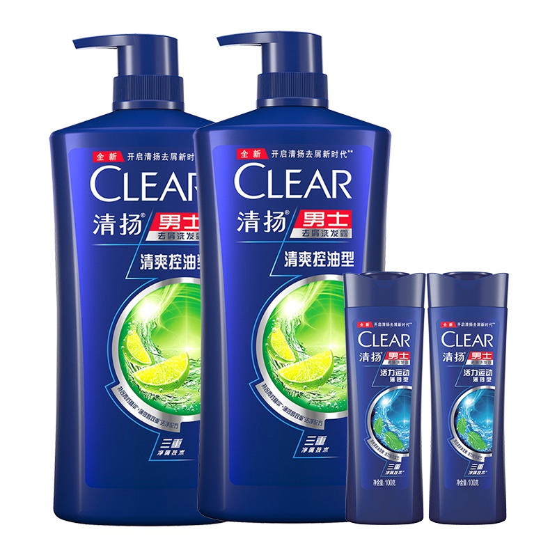 清扬 (CLEAR) 男士去屑洗发水清爽控油型900g*2+清扬洗发水100g*2(香型随机) [联合利华]