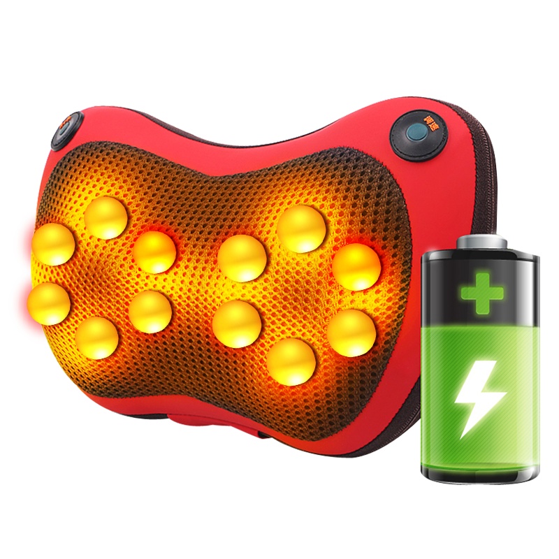 安尚无线充电按摩枕三档调速颈椎按摩器靠垫电动红光加热敷 正反推拿揉捏全身颈腰肩部肩颈护颈脊椎头脖子按摩仪椅垫12头按摩器