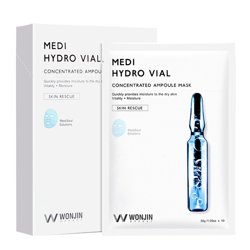[官方直售]Wonjin原辰玻尿酸安瓶面膜补水保湿急救面贴膜元辰面膜提亮肤色收缩毛孔10片/盒 韩国原装