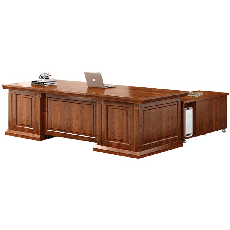 创世人 办公家具大班台主管办公桌老板桌总裁经理桌油漆实木贴皮大班台2米含柜
