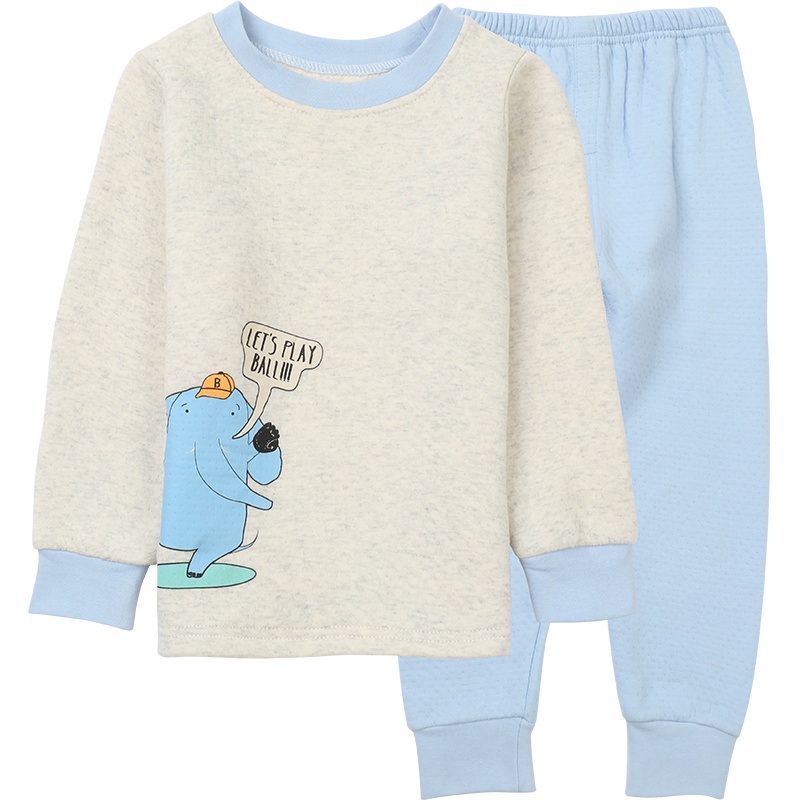 小红豆儿童加厚男童保暖内衣套装男童秋衣秋裤套装三层夹棉空气层循环锁温秋衣秋裤套装