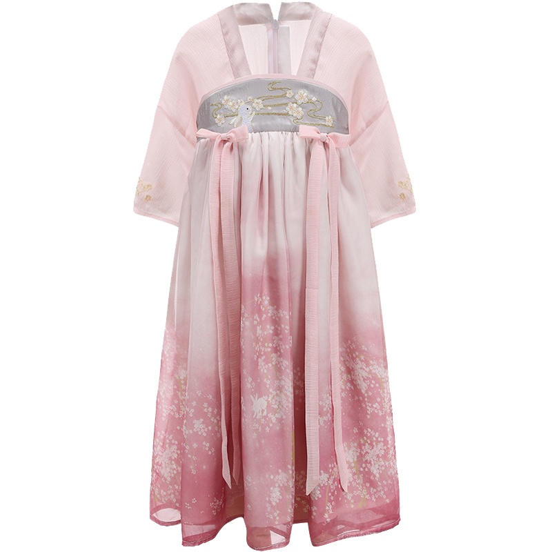 旗铂樱花兔长袖汉服中国风唐装超仙春装襦裙古装连衣裙