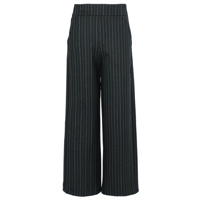 晚白2020春季新品时尚简约显瘦竖条纹高腰休闲裤毛呢裤阔腿裤女