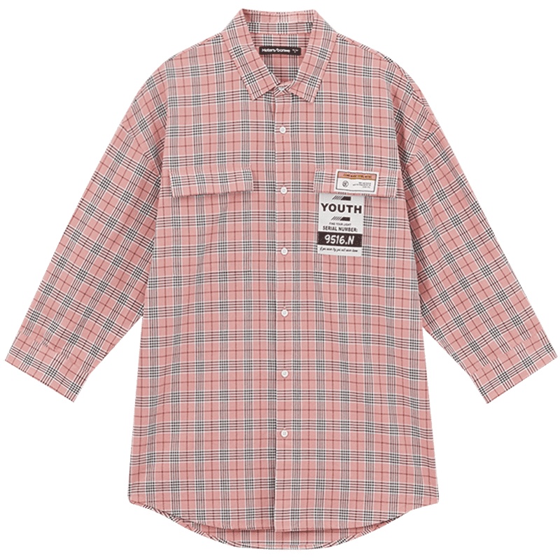 [1件5折价:60]美特斯邦威七分袖衬衫男2020新款夏季格子纯棉宽松青少年男士衬衣