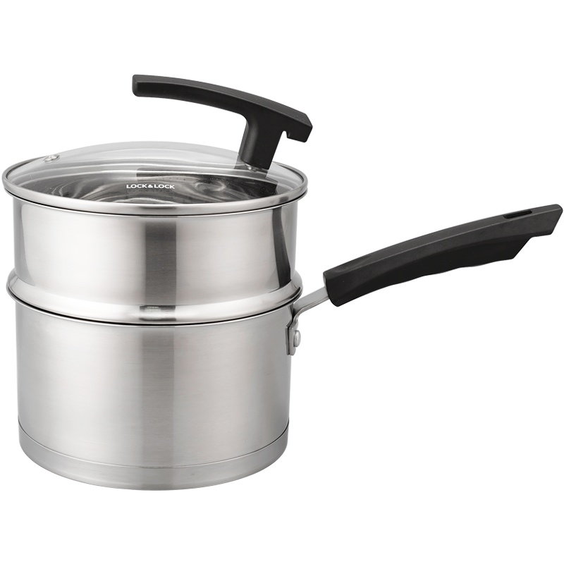 乐扣乐扣(LOCK&LOCK)奶锅双层可立盖多功能蒸锅辅食锅电磁炉燃气通用汤锅 CSS1606 16CM