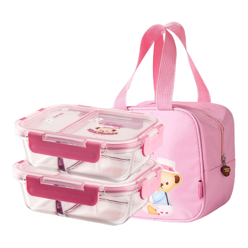 日本泰福高(TAFUCO)耐热玻璃饭盒 保鲜盒玻璃 微波炉加热饭盒 玻璃便当盒 冰箱密封收纳盒分隔食品密封碗便当盒