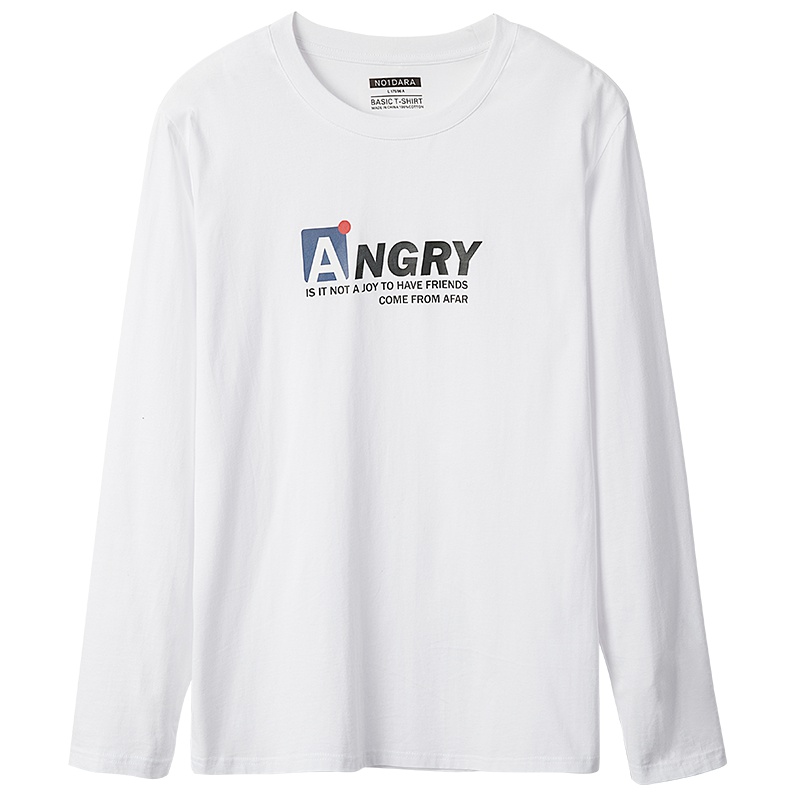 no1dara男士长袖T恤韩版潮牌帅气打底衫纯色圆领白色体恤秋季上衣