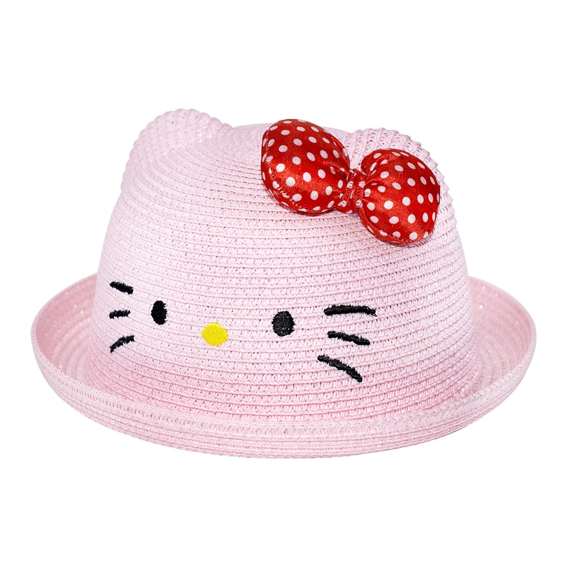 HelloKitty女童草帽子透气防晒遮阳凉帽夏韩版幼儿童公主宝宝沙滩