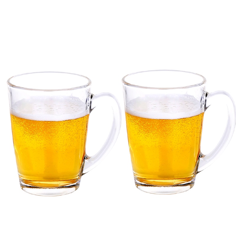 乐美雅玻璃杯家用透明带把茶杯大号水杯茶楼耐热防爆泡茶喝水杯子2只