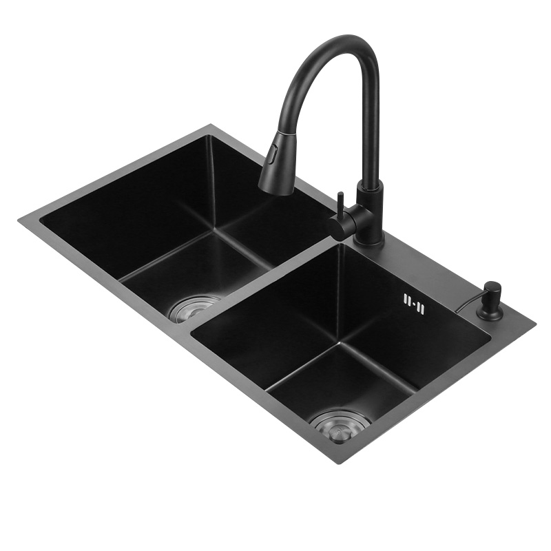 爱家生活 黑色纳米厨房水槽双槽304不锈钢手工洗菜盆家用洗碗槽加厚洗菜池