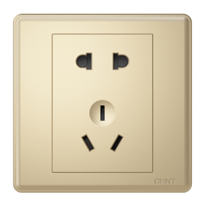 正泰开关插座面板正斜五孔家用86型暗装带usb开关插座面板香槟色一开单双控电源插座