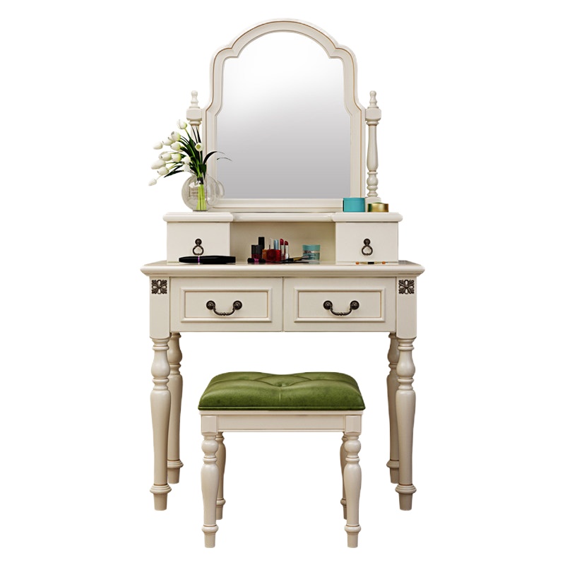 格思顿家具 美式乡村梳妆台 简约现代化妆桌 木质小户型化妆台 主卧多功能带抽屉欧式白色梳妆桌