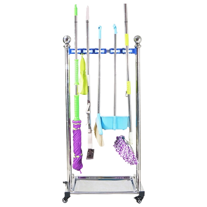 谐晟 不锈钢拖把架子落地式可移动阳台扫把拖布挂架置物架收纳墩布架