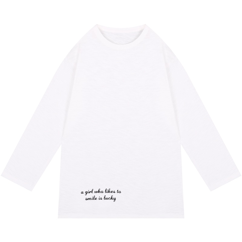 2019早秋新款韩版红字母T恤女欧货大版宽松长袖中长款打底上衣