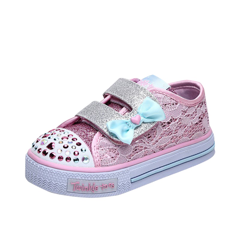 Skechers斯凯奇女童鞋 魔术贴时尚闪灯鞋休闲帆布鞋10897N-PKLB