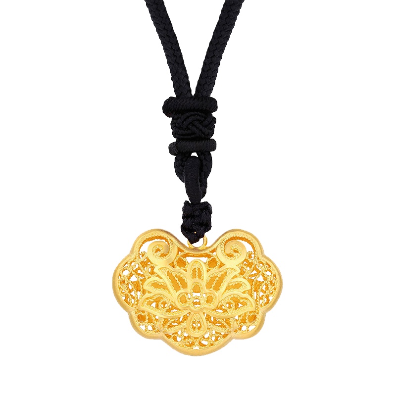 金大福(King tai fook)古法传承金系列镂空如意锁黄金足金999吉祥如意吊坠