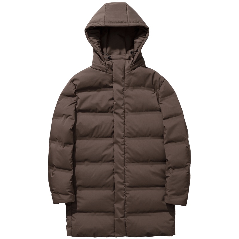 千纸鹤男装连帽羽绒服男2019冬季无缝休闲中长款外套男60237