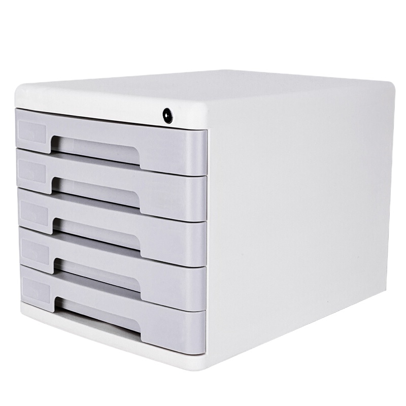 得力 5层带锁手拉桌面文件柜 带索引标签抽屉资料收纳柜 浅灰 9779