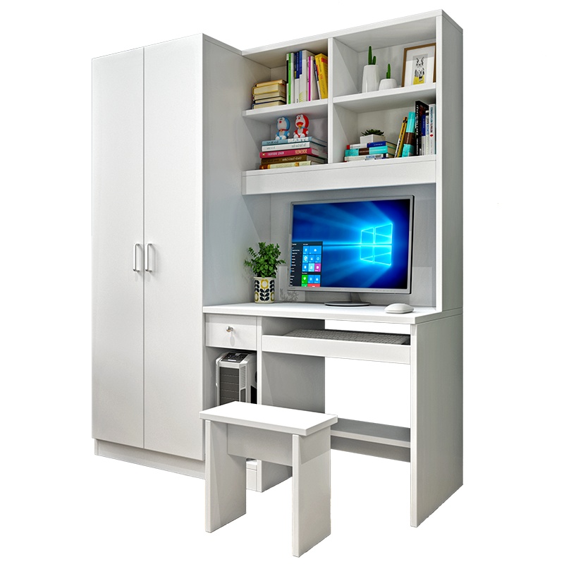 电脑桌书桌子符象台式家用简约现代书架组合多功能一体学生书柜带衣柜