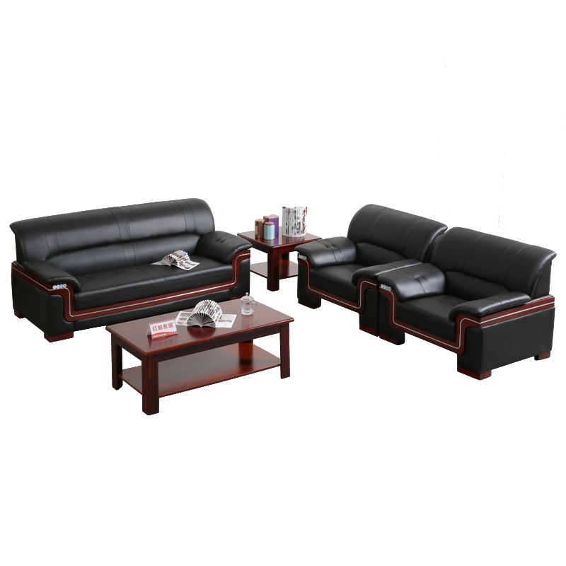 [红心家居]商务公司办公室西皮接待会客沙发茶几组合办公沙发三人位家具