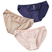 ENK女士内裤 低腰情趣蕾丝纱透明性感纯棉档三角裤女3条装