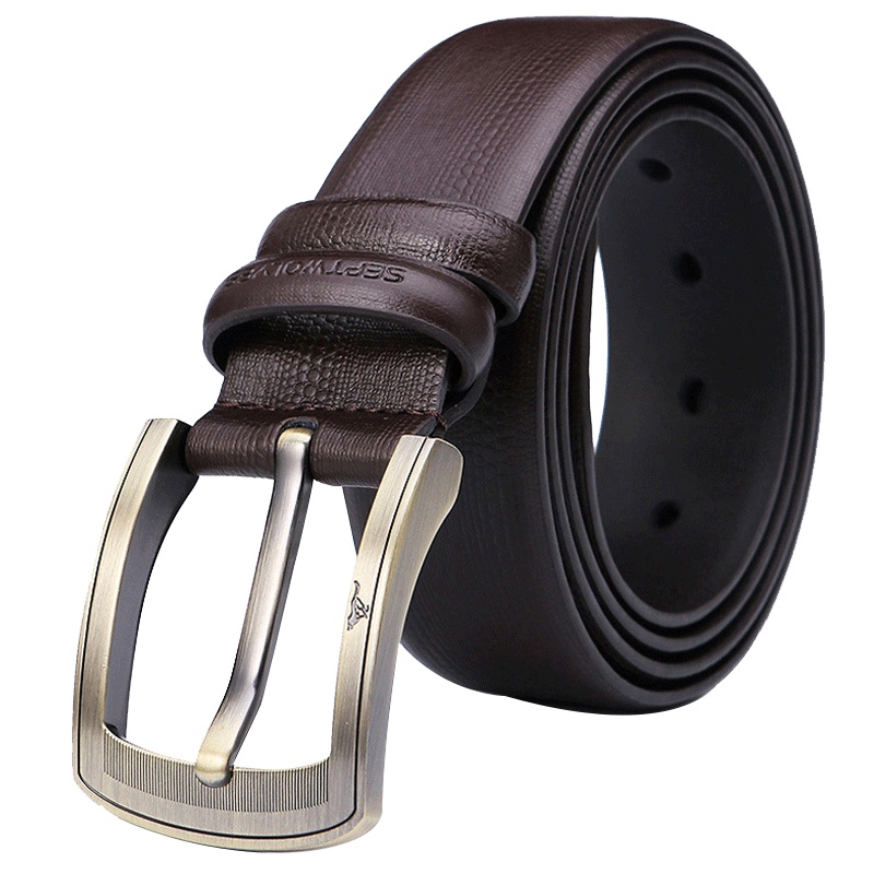 正品 七匹狼SEPTWOLVES 针扣 男士 皮带 真皮 牛皮 腰带 商务 韩版 加宽 青年 裤带 黑色系;棕色系
