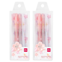 得力deliA580中性笔3支装樱花系列全针管0.38MM黑色学生文具小清新可爱卡通中性笔碳素笔写字签字