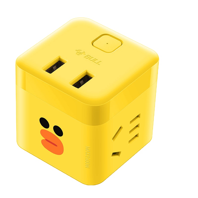 公牛（BULL）GNV-UU212S黄色二位全长1.5米智能usb魔方linefriends莎莉鸡插线板接线板（XF）