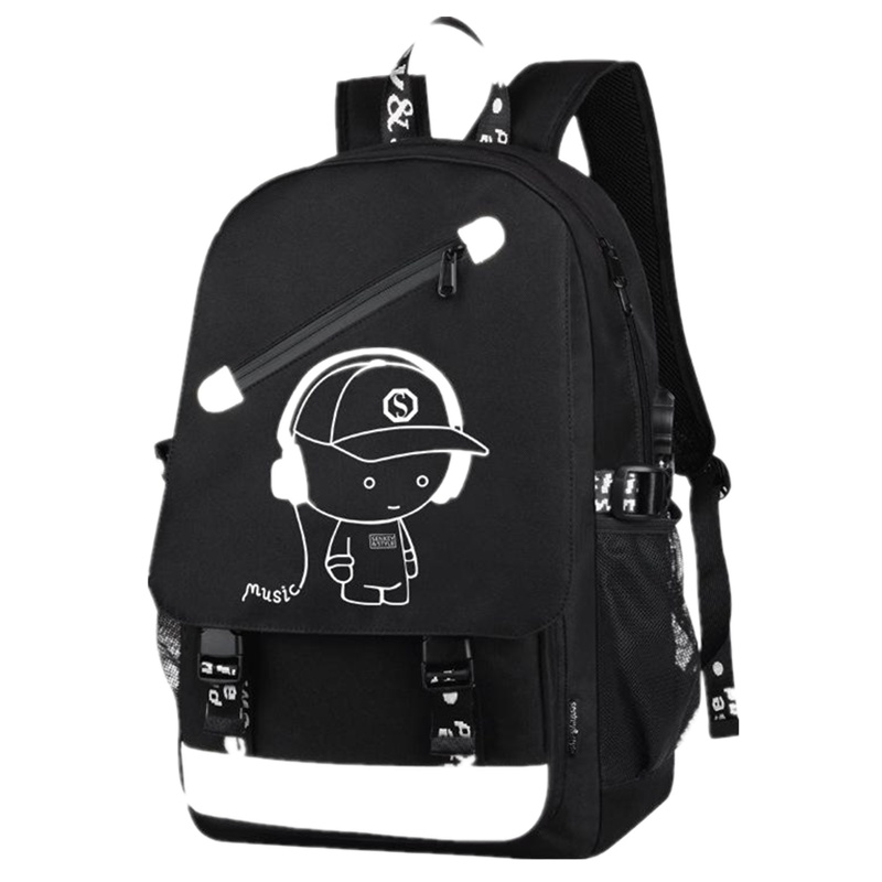 山奇品一双肩包男士USB背包旅行休闲发光包初中学生书包定制