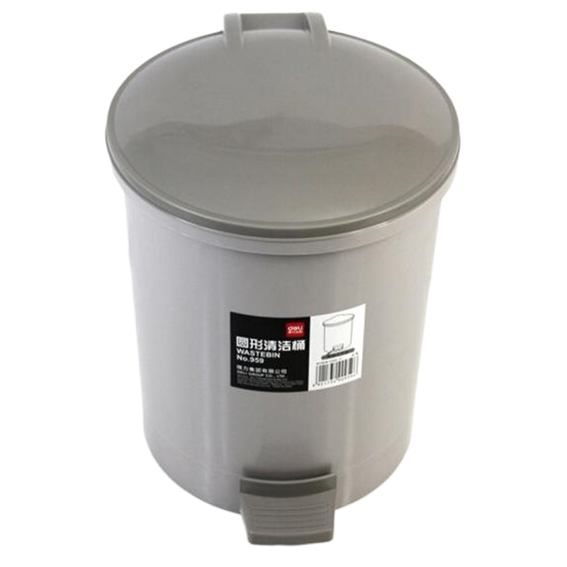 得力(deli)5.5L脚踏耐用圆纸篓/清洁桶/垃圾桶 灰色959