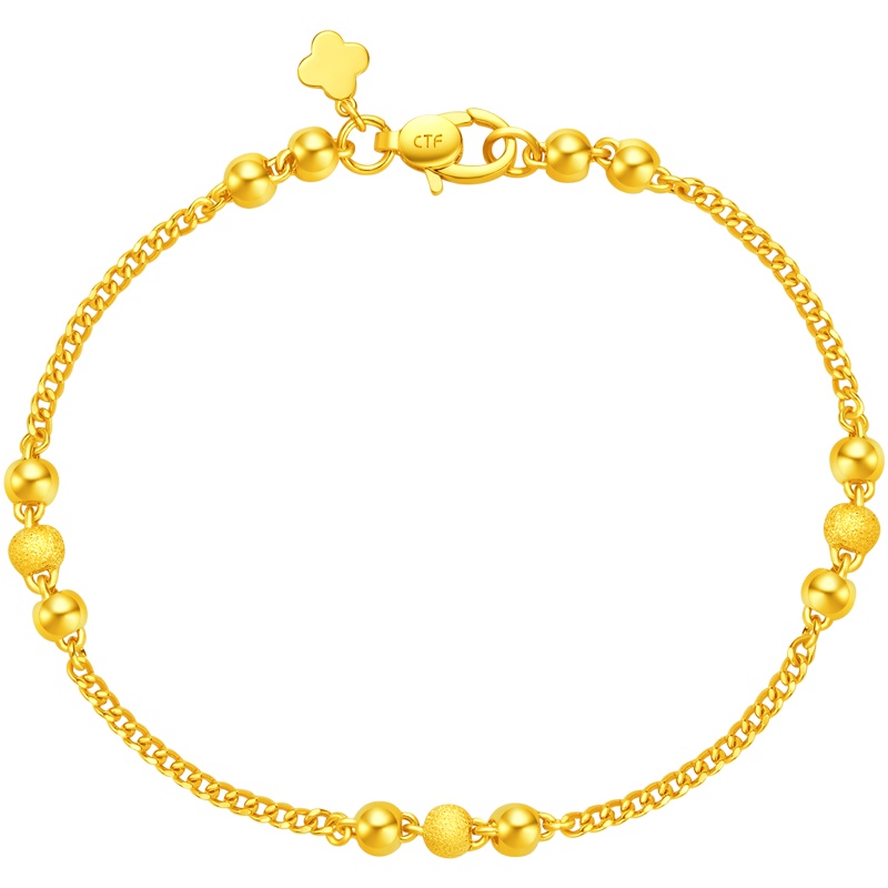 周大福珠宝首饰简约时尚足金金手链计价（工费：148元）F163567