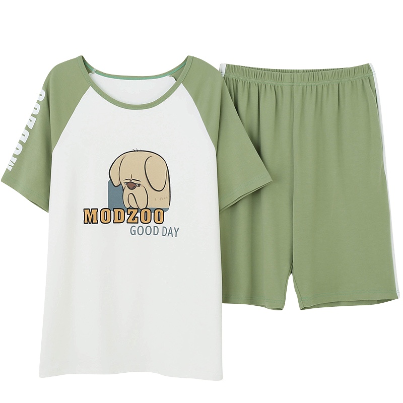 耀婷男士针织棉短袖短裤睡衣青年卡通套头棉质休闲家居服T2353B