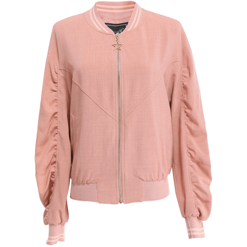 欧昵雪V领拼接长袖宽松短款夹克外套女休闲棒球服