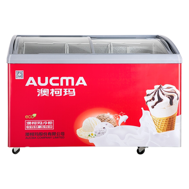 澳柯玛(AUCMA)SD-330商用卧式速冻展示柜岛柜雪糕超市丸子冰淇淋玻璃门冰淇淋冰箱330升弧形食品储藏箱