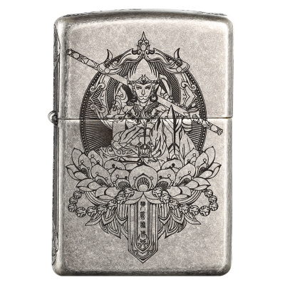 ZIPPO之宝121FBMP-仿古银三面斗战圣佛 防风打火机原装正品