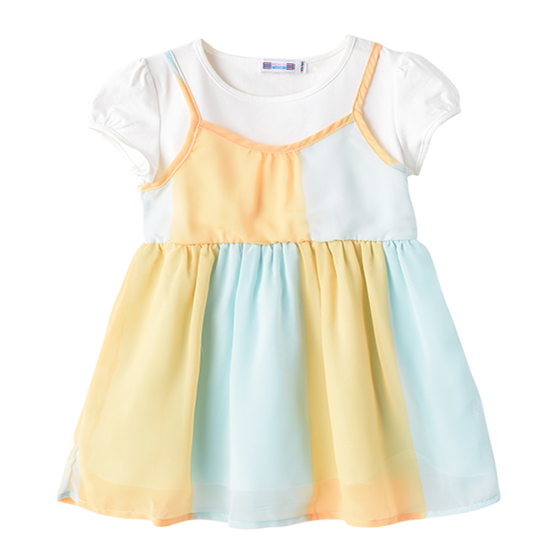 铅笔俱乐部童装2019夏装新款女童短袖连衣裙儿童假两件碎花裙子