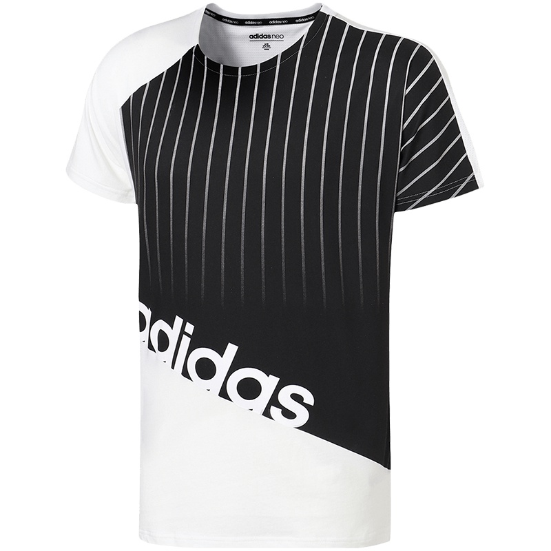 adidas阿迪达斯NEO男子LOGO款郑恺同款休闲运动短袖T恤DN7415 L DN7415白+黑